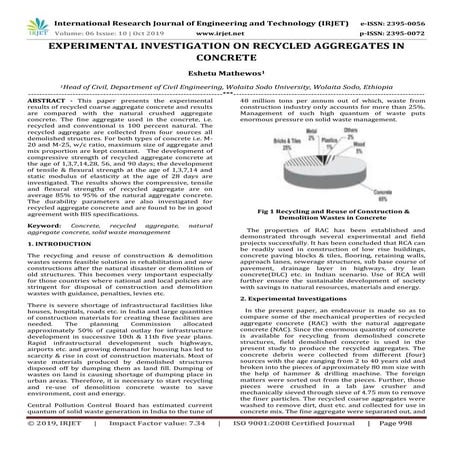 IRJET-  	  Experimental Investigation on Recycled Aggregates in Concrete