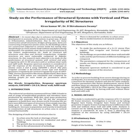 IRJET- Study on the Performance of Structural Systems with Vertical and Plan ...