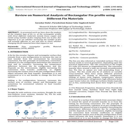 IRJET- Review on Numerical Analysis of Rectangular Fin Profile using Differen...