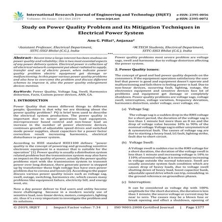 IRJET- Study on Power Quality Problem and its Mitigation Techniques in Electr...