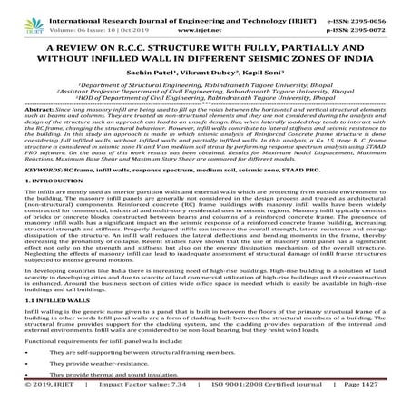 IRJET- A Review on R.C.C. Structure with Fully, Partially and without Infille...