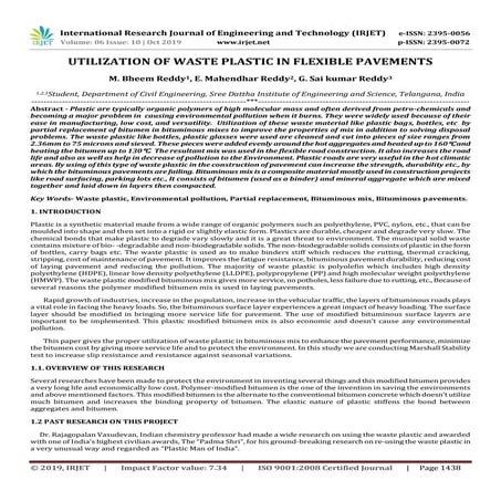 IRJET-  	  Utilization of Waste Plastic in Flexible Pavements