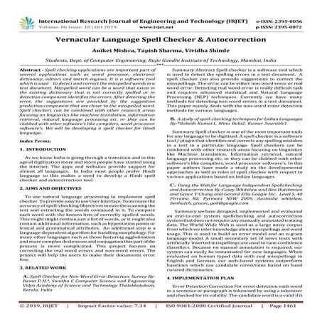 IRJET- Vernacular Language Spell Checker & Autocorrection