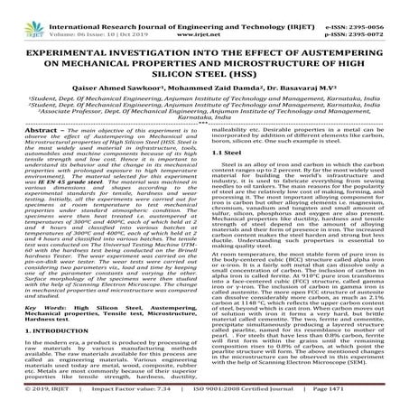 IRJET-  	  Experimental Investigation into the Effect of Austempering on Mech...
