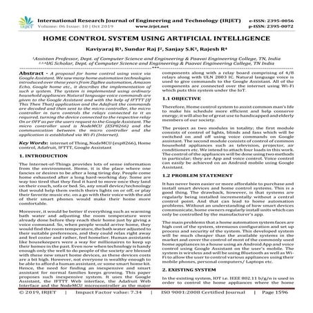 IRJET- Home Control System using Artificial Intelligence