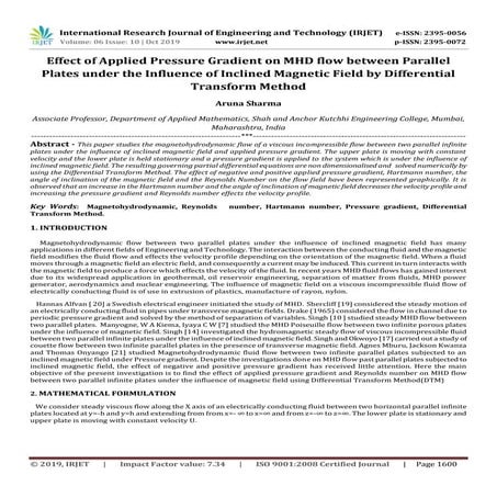 IRJET- Effect of Applied Pressure Gradient on MHD Flow between Parallel Plate...