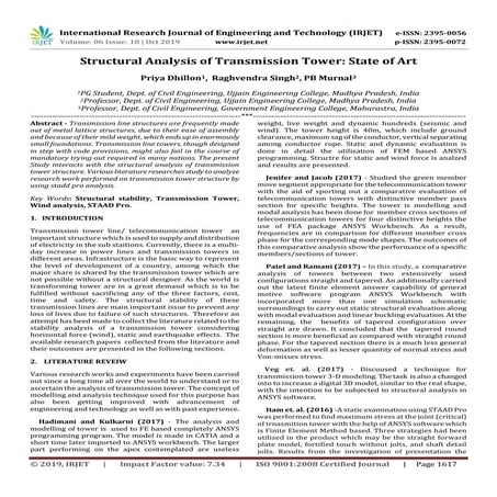 IRJET-  	  Structural Analysis of Transmission Tower: State of Art