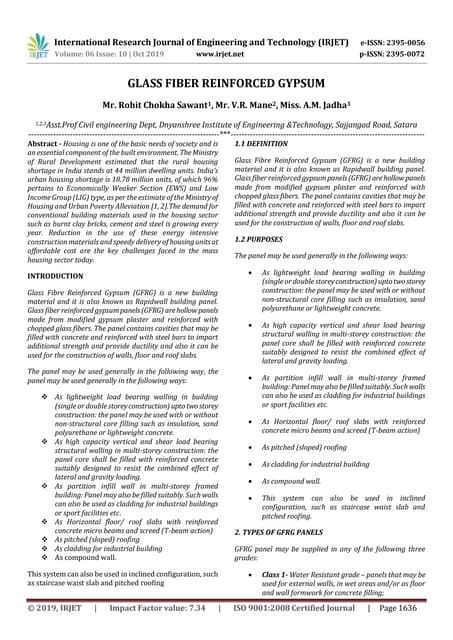 Irjet Glass Fiber Reinforced Gypsum Pdf Irjet Glass Fiber Reinforced Gypsum Pdf