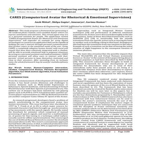 IRJET- CARES (Computerized Avatar for Rhetorical & Emotional Supervision)