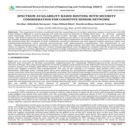 IRJET-  	  Spectrum Availability based Routing with Security Consideration fo...