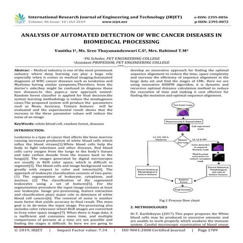 IRJET- Analysis of Automated Detection of WBC Cancer Diseases in Biomedical P...