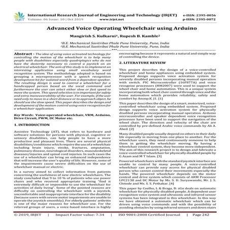 IRJET- Advanced Voice Operating Wheelchair using Arduino