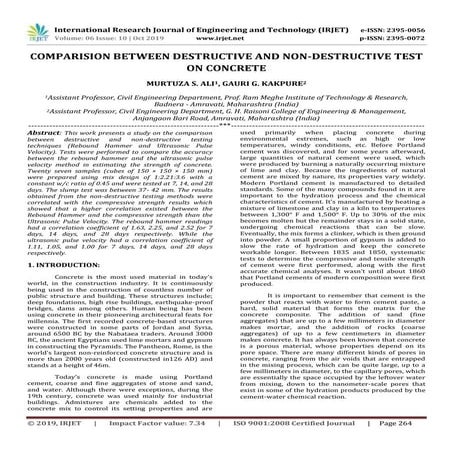 IRJET- Comparision between Destructive and Non-Destructive Test on Concrete