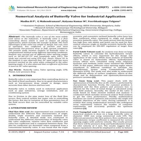 IRJET- Numerical Analysis of Butterfly Valve for Industrial Application ...