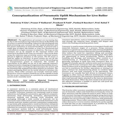 IRJET- Conceptualization of Pneumatic Uplift Mechanism for Live Roller Conveyor