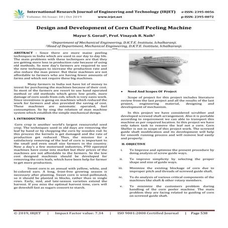 IRJET- Design and Development of Corn Chaff Peeling Machine