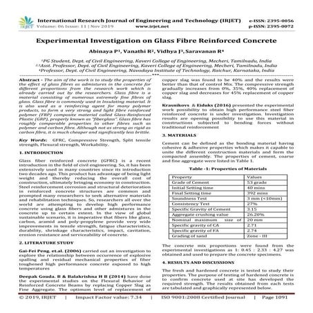 IRJET- Experimental Investigation on Glass Fibre Reinforced Concrete | PDF