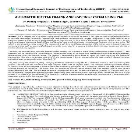 IRJET- Automatic Bottle Filling and Capping System using PLC