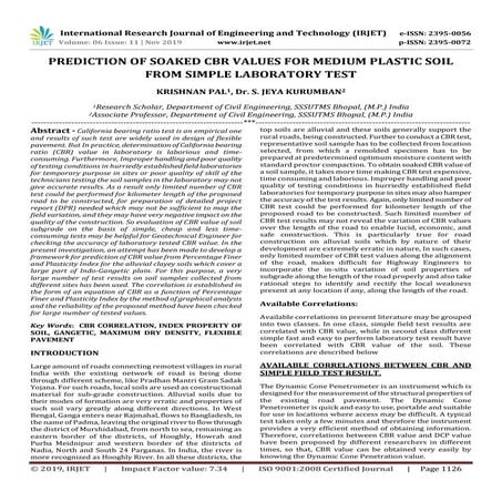 IRJET- Prediction of Soaked CBR Values for Medium Plastic Soil from Simple La...