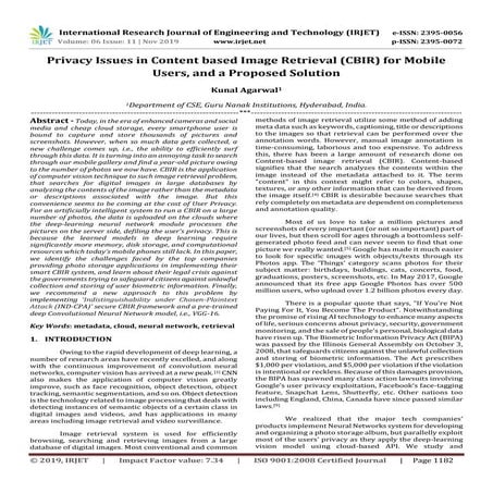 IRJET-  	  Privacy Issues in Content based Image Retrieval (CBIR) for Mobile ...