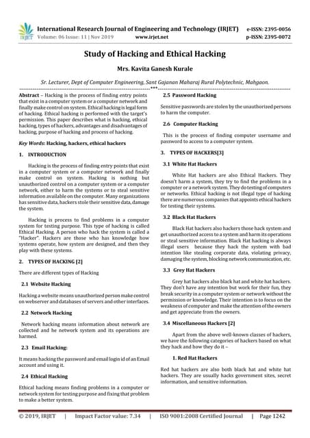 IRJET- Study of Hacking and Ethical Hacking