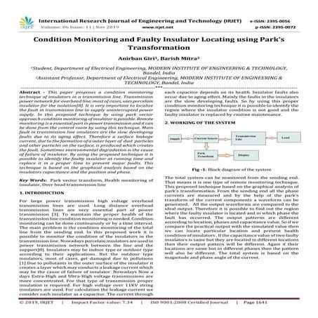 IRJET- Condition Monitoring and Faulty Insulator Locating using Park’s Transf...