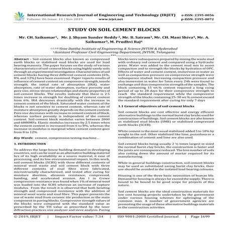 IRJET-  	  Study on Soil Cement Blocks