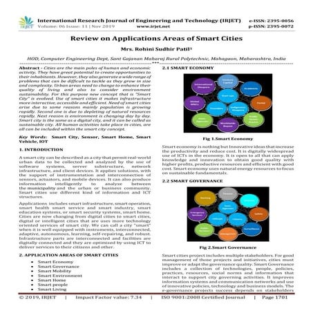 IRJET- Review on Applications Areas of Smart Cities