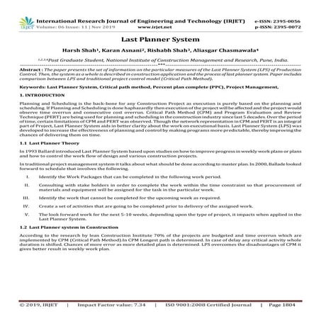 STUDY AND IMPLEMENTATION OF LAST PLANNER SYSTEM (LPS) IN CONSTRUCTION ...
