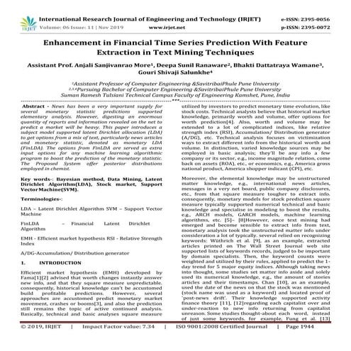 IRJET-  	  Enhancement in Financial Time Series Prediction with Feature Extra...