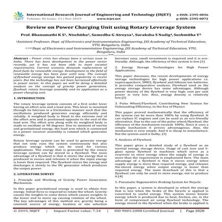 IRJET-  	  Review on Power Charging Unit using Rotary Leverage System