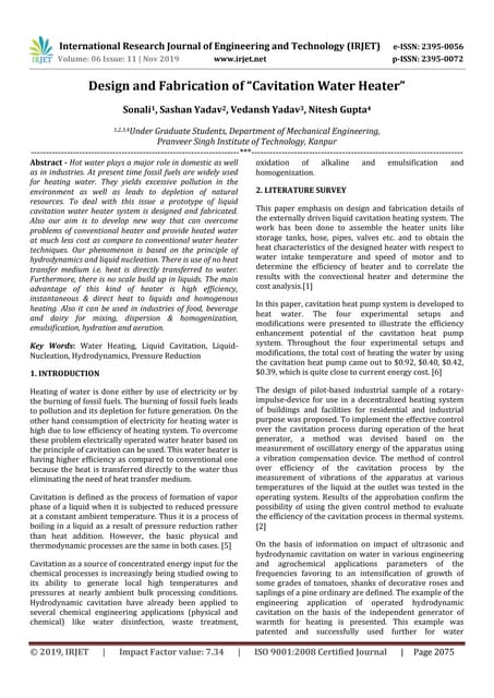 IRJET-  	  Design and Fabrication of “Cavitation Water Heater”