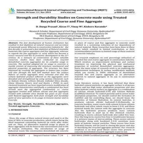 IRJET- Strength and Durability Studies on Concrete Made using Treated Recycle...