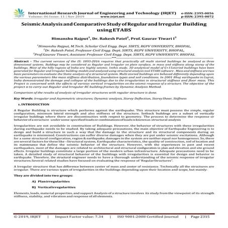IRJET-  	  Seismic Analysis and Comparative Study of Regular and Irregular Bu...