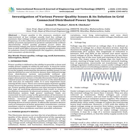 IRJET-  	  Investigation of Various Power Quality Issues & its Solution in Gr...