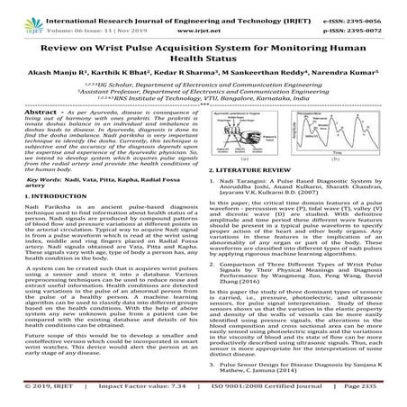 IRJET- Review on Wrist Pulse Acquisition System for Monitoring Human Health S...