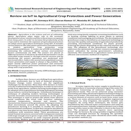 IRJET-  	  Review on IoT in Agricultural Crop Protection and Power Generation