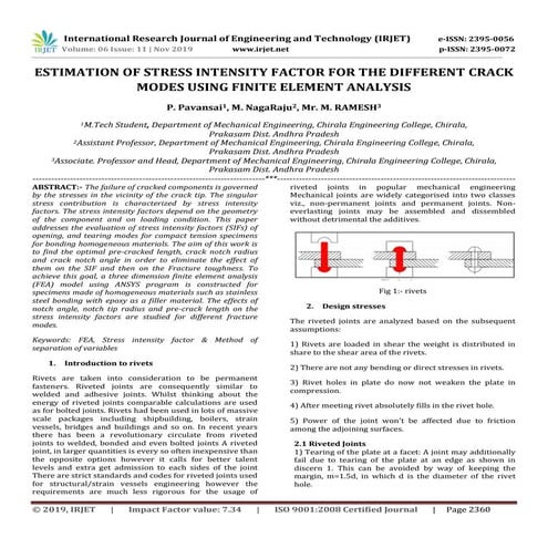IRJET-  	  Estimation of Stress Intensity Factor for the different Crack Mode...