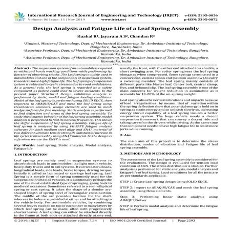 IRJET- Design Analysis and Fatigue Life of a Leaf Spring Assembly