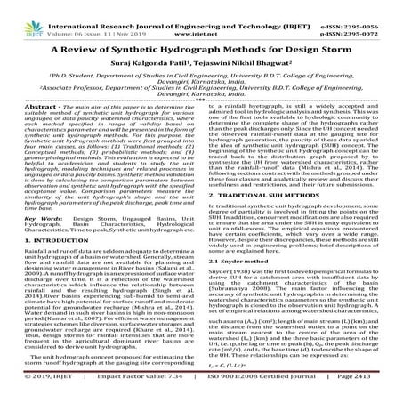 IRJET-  	  A Review of Synthetic Hydrograph Methods for Design Storm