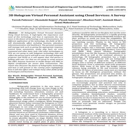 IRJET- 3D Hologram Virtual Personal Assistant using Cloud Services : A Survey