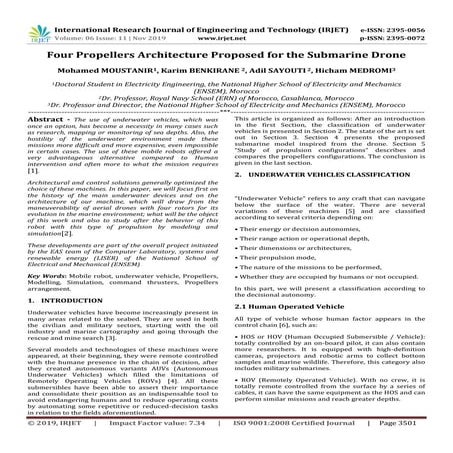 IRJET- Four Propellers Architecture Proposed for the Submarine Drone