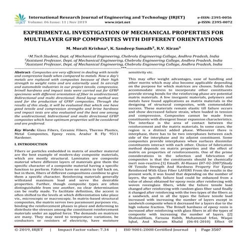 IRJET- Experimental Investigation of Mechanical Properties for Multilayer GFR...