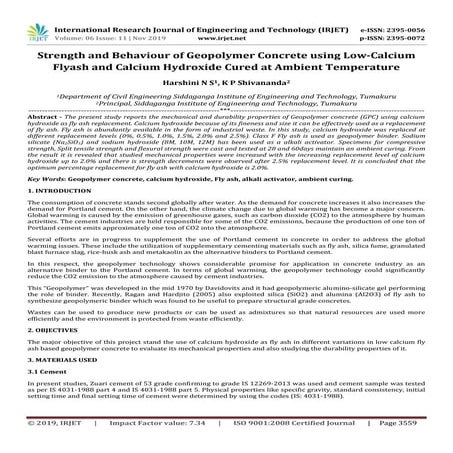 IRJET- Strength and Behaviour of Geopolymer Concrete using Low-Calcium Flyash...