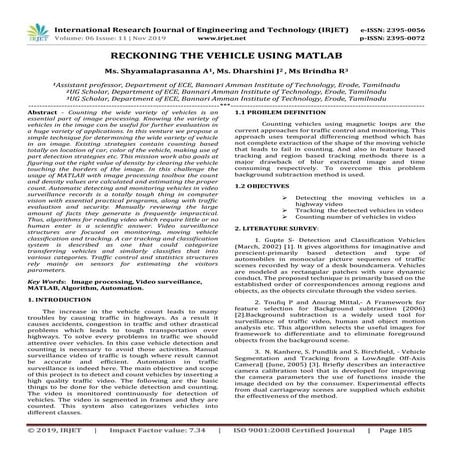 IRJET- Reckoning the Vehicle using MATLAB