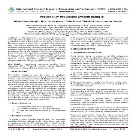 IRJET- Personality Prediction System using AI