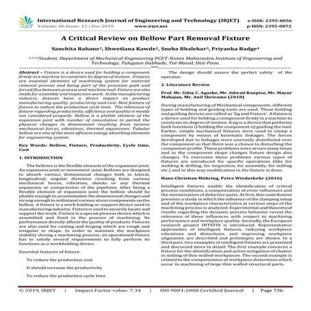 IRJET-  	  A Critical Review on Bellow Part Removal Fixture