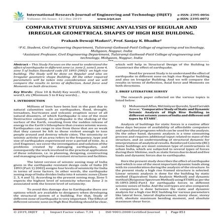 IRJET- Comparative Study & Seismic Anyalysis of Regular and Irregular Geometr...