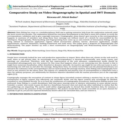 IRJET-  	  Comparative Study on Video Steganography in Spatial and IWT Domain