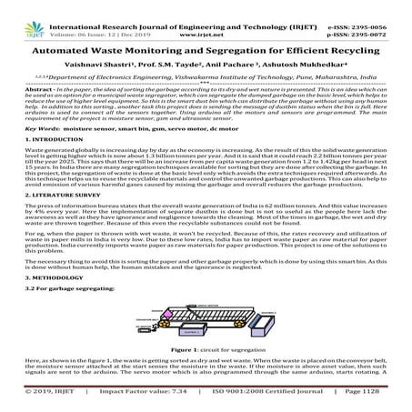 IRJET- Automated Waste Monitoring and Segregation for Efficient Recycling